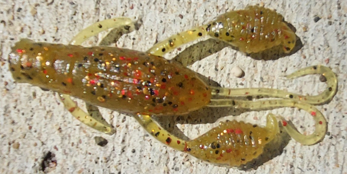 MG Lures Oishii Craw, amber houdini